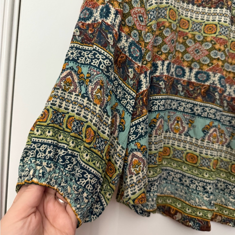Farmers Market BOHO long sleeve blouse with lattice EUC - Picture 3 of 9